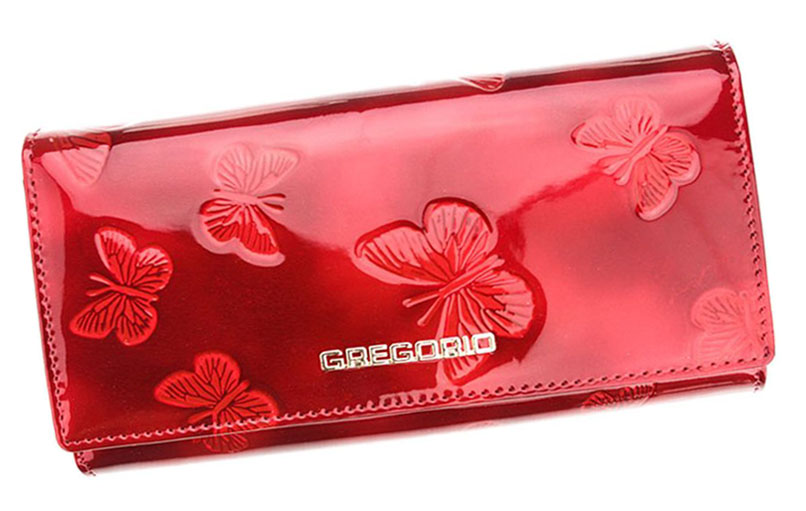 Červená kožená lakovaná peňaženka s motýlikmi Gregorio BT106
