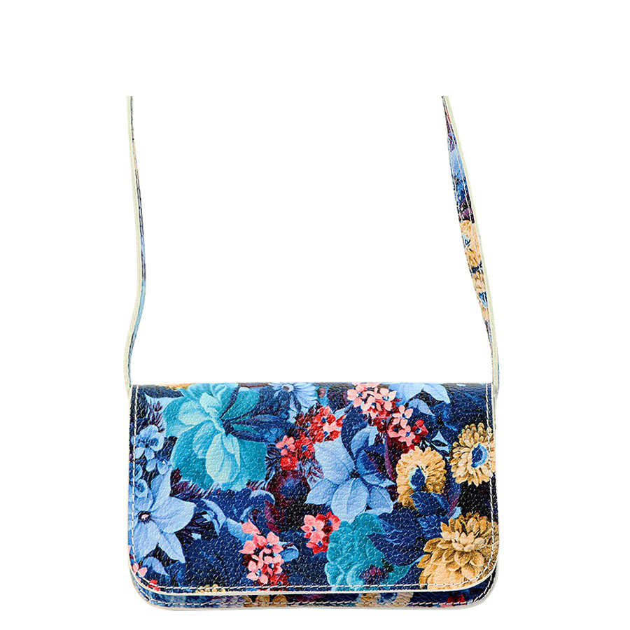 Detail produktu Malá kvetovaná kožená kabelka modrá