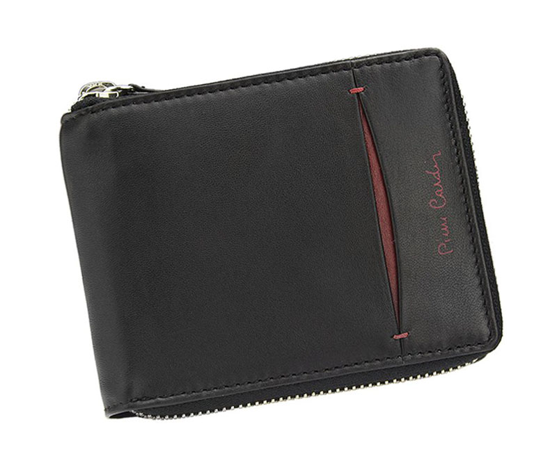 Čierna pánska kožená peňaženka na zips Pierre Cardin na šírku T07-2