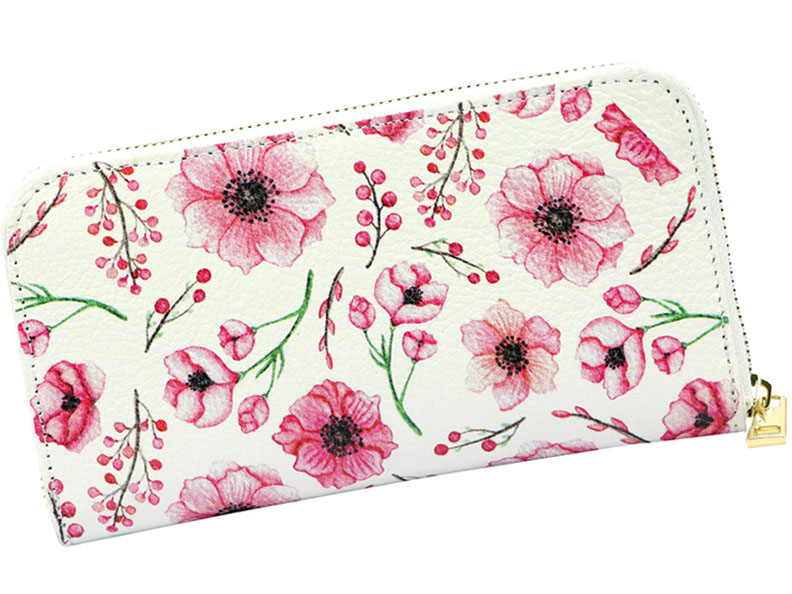 Detail produktu Veľká kožená peňaženka na zips s ružovými kvetmi 