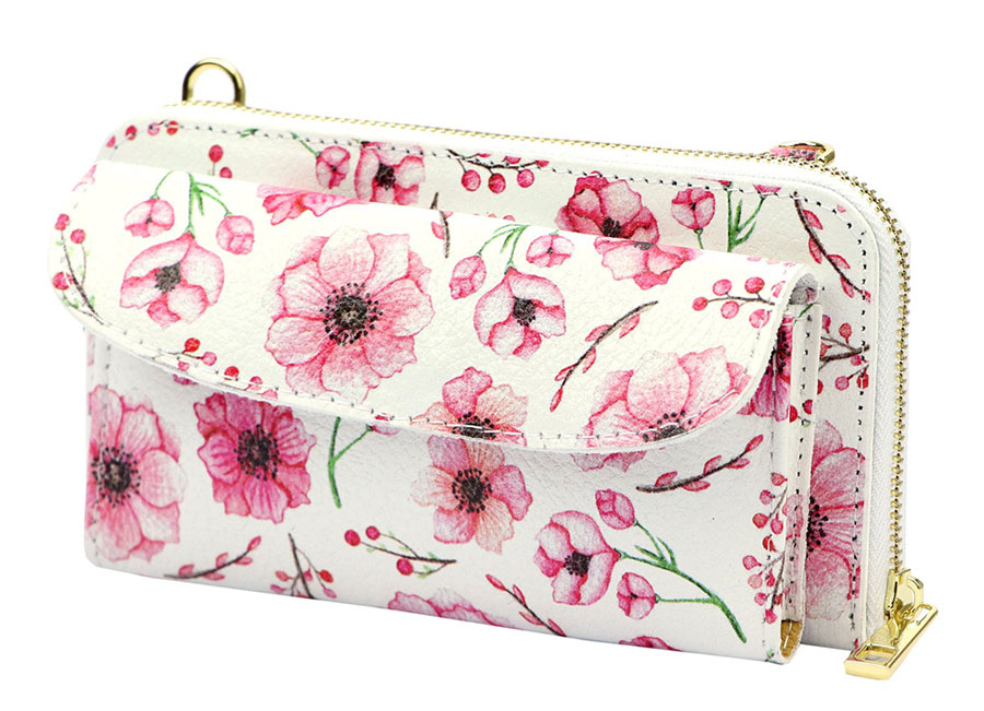 Detail produktu Dámska kožená peňaženka s puzdrom na mobil s motívom kvetín