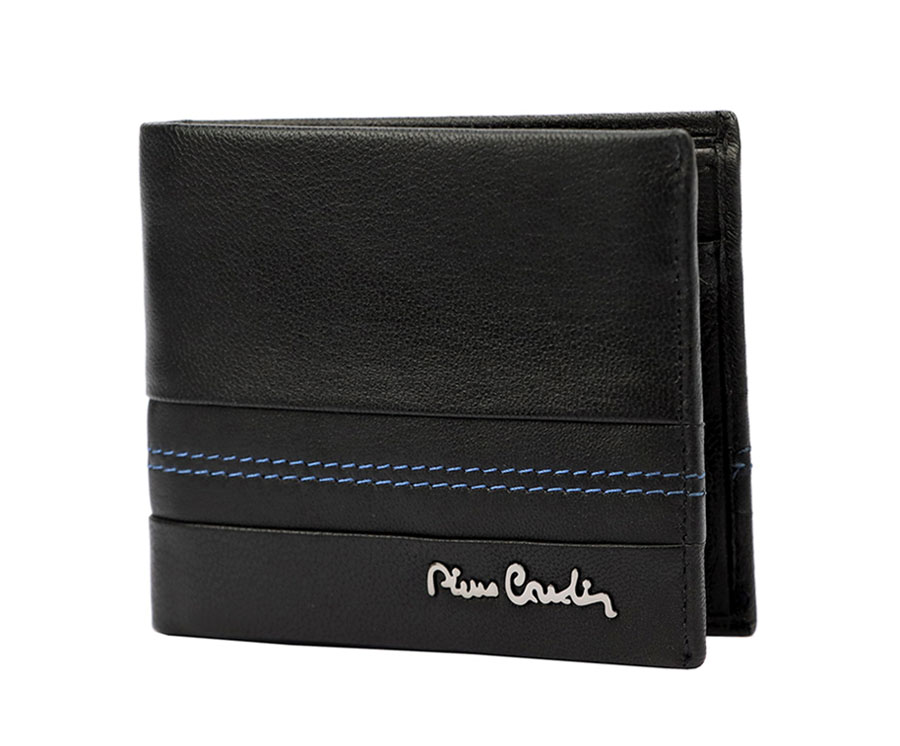 Detail produktu Menšia jednoduchá pánska kožená peňaženka PC s modrým prešitím