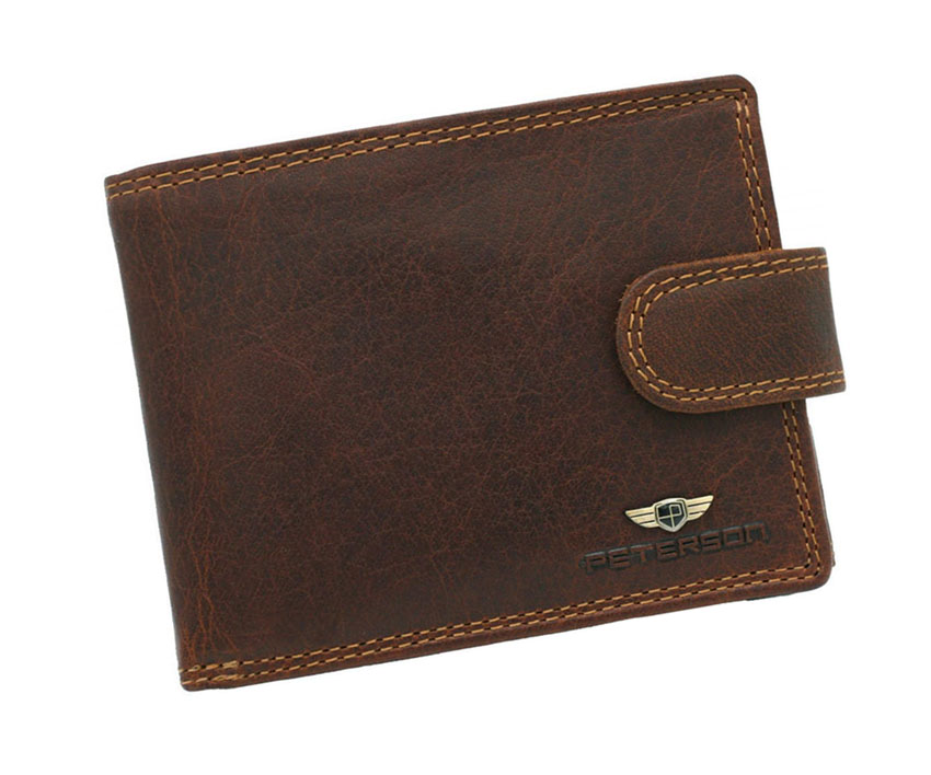 Hnedá pánska kožená peňaženka na zapínanie Peterson RFID