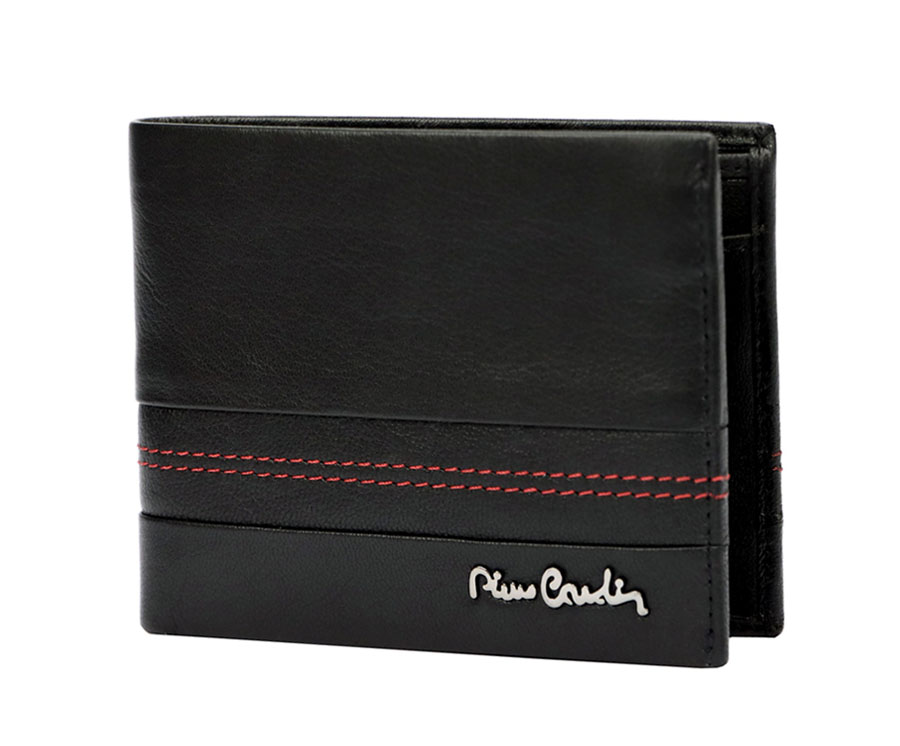 Detail produktu Jednoduchá červená pánska kožená peňaženka s prešitím Pierre Cardin